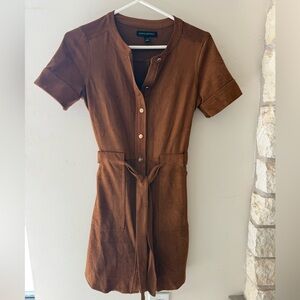 Banana Republic Camel Faux Suede Button down belted dress